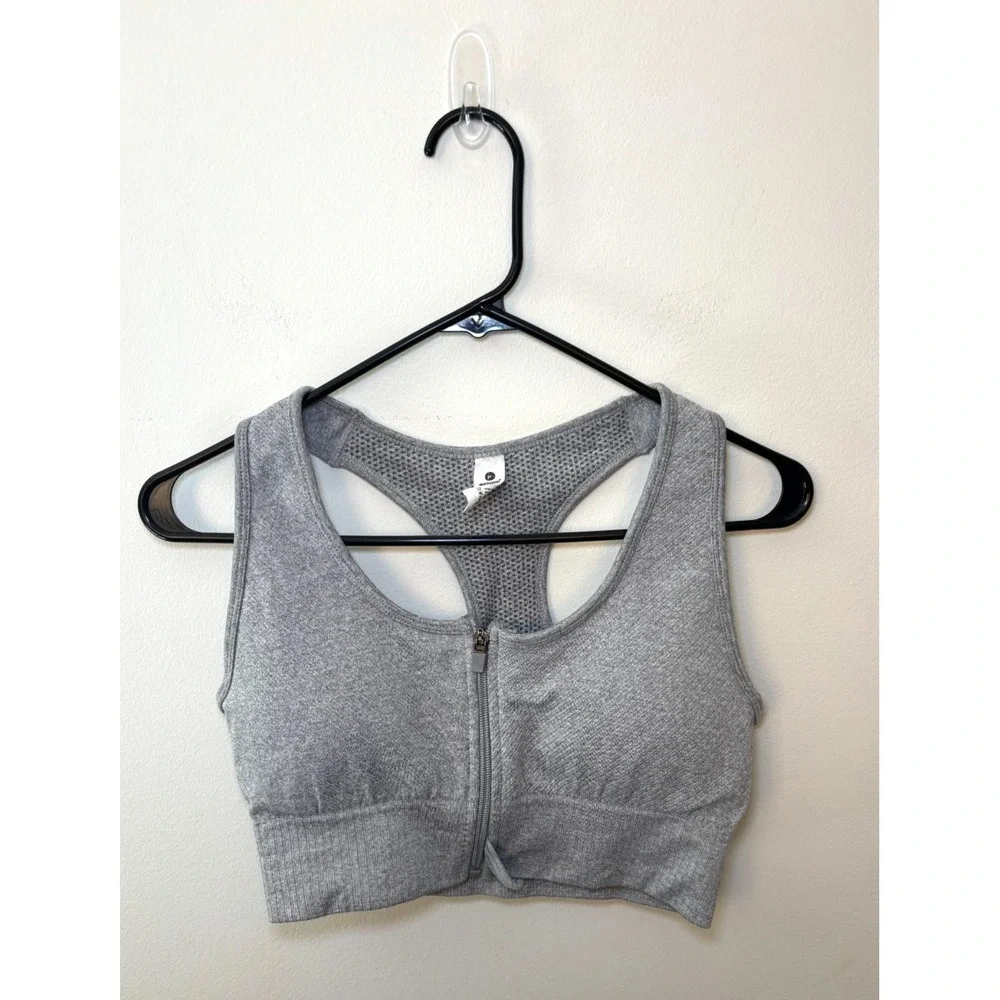 90 Degree Rib Seamless Amelia Bra L Gray Zipper